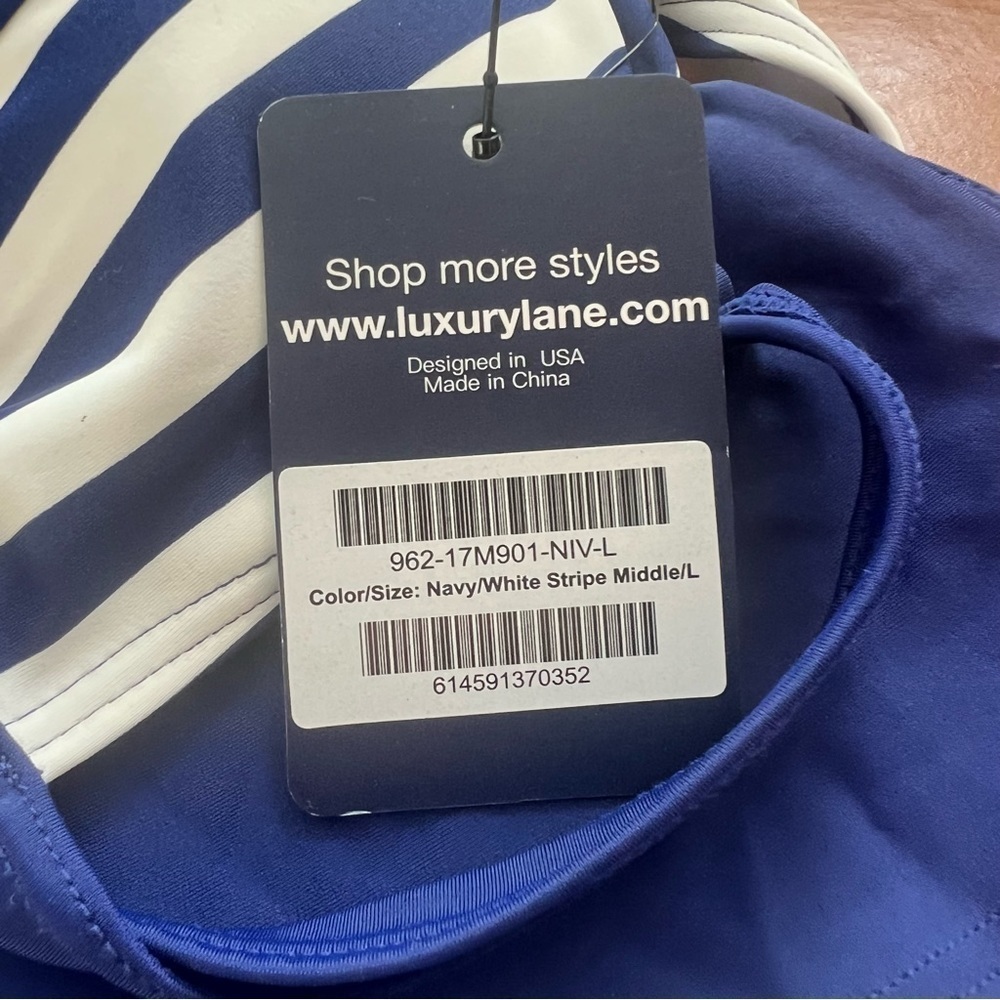 Glow & Grow Maternity Blue White Stripe Swimsuit Tankini Top L UPF 50+ Nautical - Picture 5 of 9